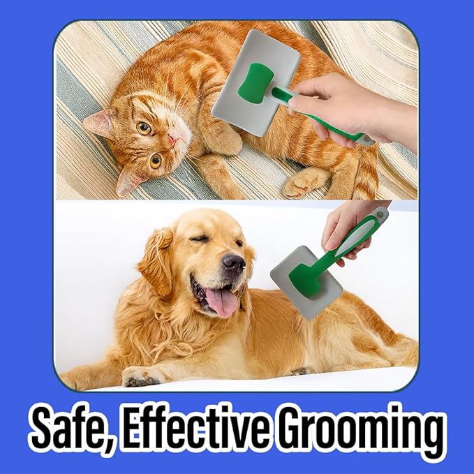 Woofs and Purs 2 Pcs Self Cleaning Slicker Brush & Bath Brush For Dogs and Cats - Skin Friendly Deshedding Dog Brush Suitable For Shedding & Haired Pets, Green