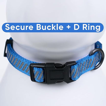 Pawtitas Reflective Dog Collar Reflective Thread Reflective Dog Collar Personalized Name Phone Number Adjustable Collar for Small Dogs Extra Small Puppy Blue Dog Collar Extra Small Breeds
