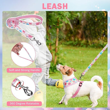 SCENEREAL Small Dog Harness Collar and Leash Set, Adjustable No Pull Pet Harnesses, No Chock Soft Mesh Step in Vest for Doggie Puppy Medium Dogs Cats Girl or Boy,Chihuahua, Yorkie, Outdoor Walking