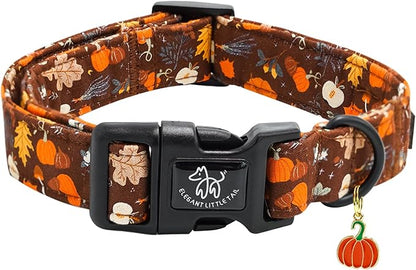 Elegant little tail Halloween Dog Collar, Pumpkin with Maple Leaf Print Fall Pet Collars Cotton Soft Sturdy Puppy Collars Holiday Female Adjustable Collar for Medium Dogs