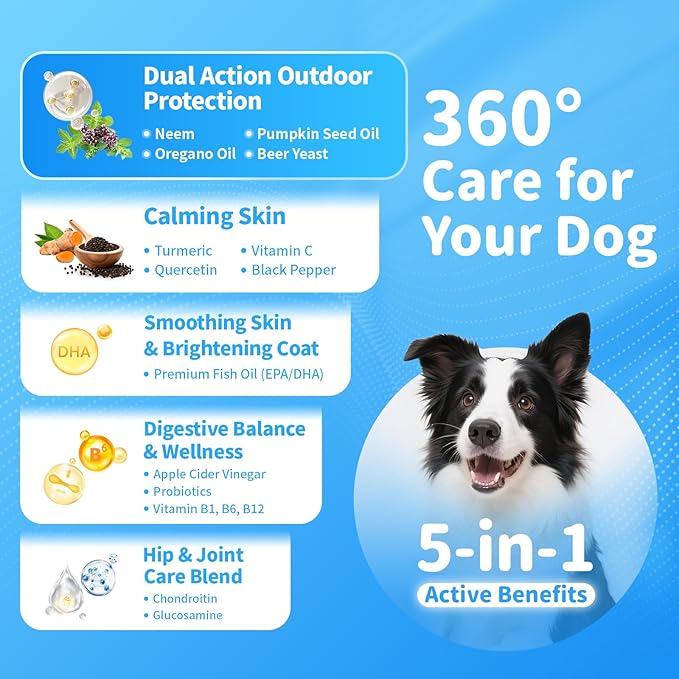 POPPAW Dog Flea and Tick Treatment Chewable, 5-in-1 Natural Flea and Tick Prevention Chews, Dog Oral Flea and Tick Support Supplement, for All Breeds and Ages, Chicken Flavor, 135 Count
