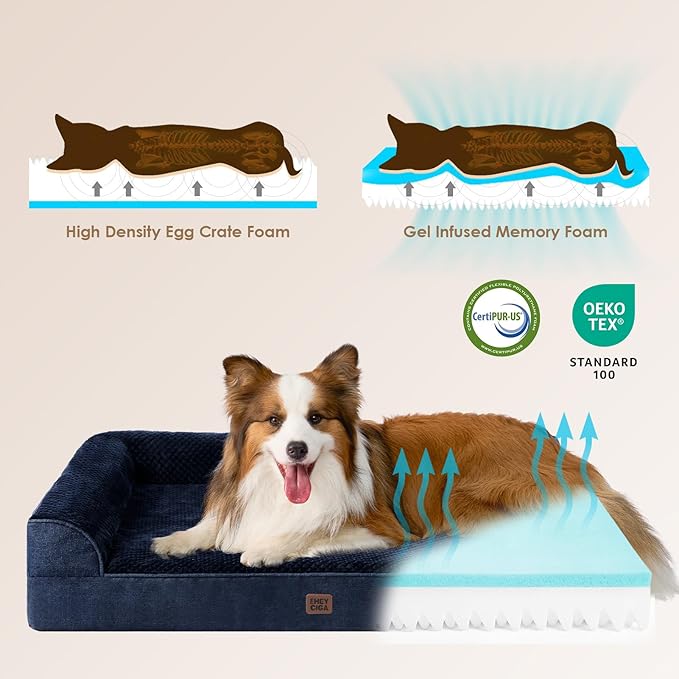 EHEYCIGA XXL Dog Bed Memory Foam, Orthopedic Giant Dog Bed Jumbo with Washable Removable Cover, Waterproof Pet Sofa Couch with Nonskid Bottom, 48x35x7.5, Navy Blue