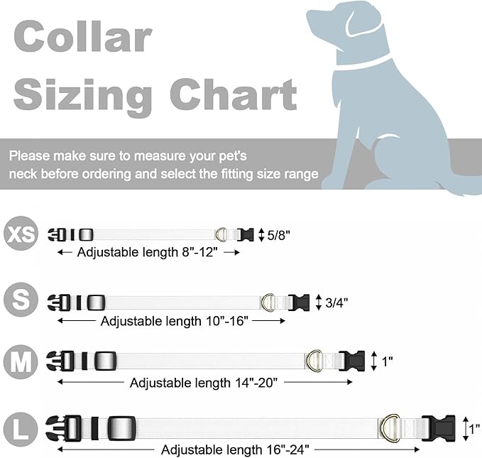 Rnivvi Dog Collar for Small Dogs, Classic Heavy Duty Adjustable Puppy Collar with Quick Release Buckle for Boy Girl & Female,Pet Accessories for Walking Running Training, S Length 3/4" Width, White