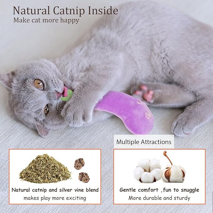 ETEKYER Catnip Cat Toys, 5 Pack, Plush Cat Nip Toys for Indoor Kitten Kitty, Interactive Cat Kicker Chew Safe Teeth Cleaning Toys, Fun Vegetable Shape
