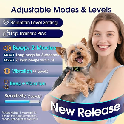 1S Stop Barking Smart Dog Bark Collar, Humane Anti Barking Device with Beep & Vibration, 7 Adjustable Sensitivity, Ultra-Light Bark Collar for Small Medium Large Dogs IP67 Waterproof Indoor Outdoor