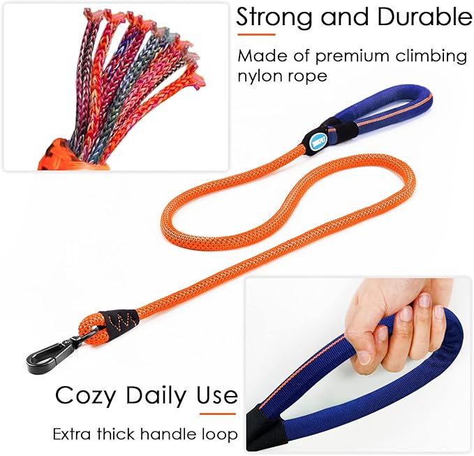 ThinkPet No Pull Harness Set Breathable Sport Harness with Handle - Reflective Padded Dog Safety Vest with Reflective Neon Dog Leash M Harness Leash Pack Orange