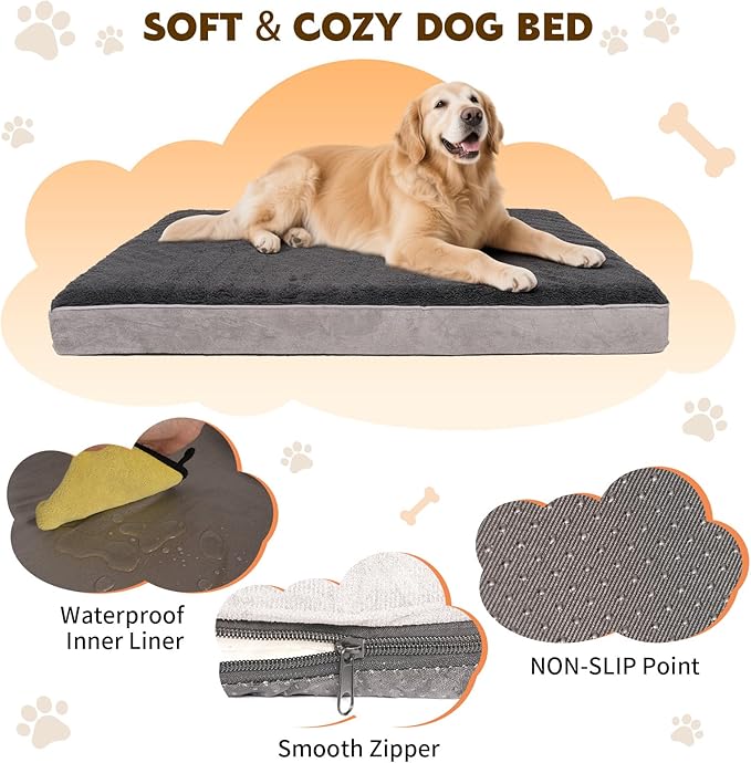 Orthopedic Dog Bed for Medium and Large Dogs - Waterproof Dog Sofa with Removable Washable Cover and Egg Crate Foam Comfort Pet Sleeping Mat, Pet Bed Couch with Zipper and Non-Slip Bottom