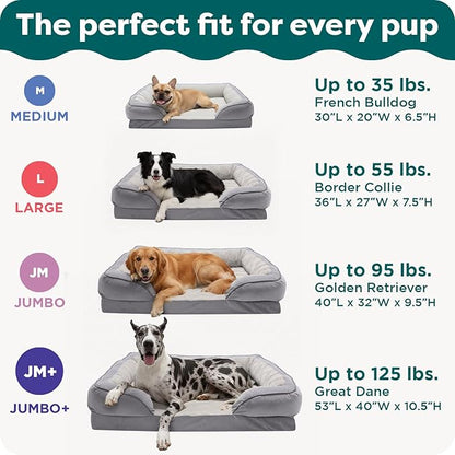 Furhaven Memory Foam Dog Bed for Large Dogs w/ Removable Bolsters & Washable Cover, For Dogs Up to 95 lbs - Plush & Velvet Waves Perfect Comfort Sofa - Brownstone, Jumbo/XL