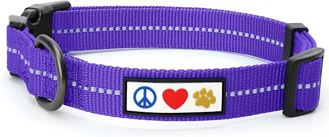Pawtitas Recycled Dog Collar with Reflective Stitched Puppy Collar Made from Plastic Bottles Collected from Oceans Medium Purple Quartz