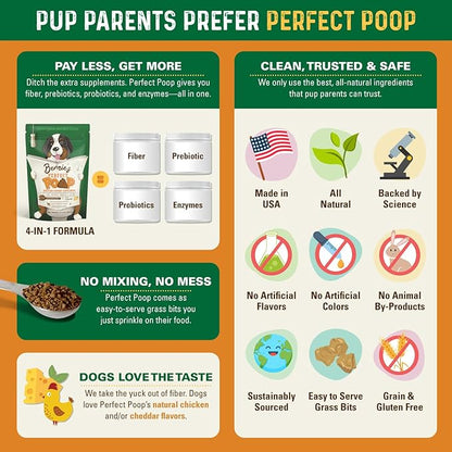 Perfect Poop Digestion & Health Supplement for Dogs: Fiber, Prebiotics, Probiotics, Enzymes Digestive, Hard & Soft Stool, Improved Health (4.2oz Cheddar Bag + 4.2 oz Chicken Bag, 4.2 oz Bundle)