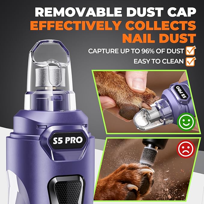 Dog Nail Grinder with 2 LED Lights Powerful 2 Speeds Super Quiet Dog Nail Trimmers with 3 Grinding Wheels Rechargeable Pet Dog Nail Clippers for Large Medium Puppy Dogs Dog Nail File Cat Nail Clipper