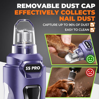 Dog Nail Grinder with 2 LED Lights Powerful 2 Speeds Super Quiet Dog Nail Trimmers with 3 Grinding Wheels Rechargeable Pet Dog Nail Clippers for Large Medium Puppy Dogs Dog Nail File Cat Nail Clipper