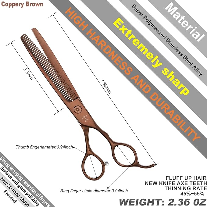 High-end Professional Dog Grooming Thinning Scissors Teeth Cutting Blending Shears Pet Texturizing Shears 7 Inch Extremely Very Sharp Stainless Steel Alloy For Cat Other Animals Groomer