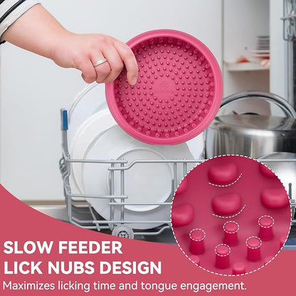 Dog Lick Bowl, Animire Freeze Lick Mat for Dogs, Non-Slip Slow Feeder Licking Bowl Enrichment Treat for Distraction Anxiety Relief, Food Grade Silicone, Dishwasher Safe(Rose,XL)