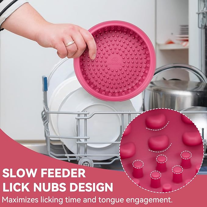 Dog Lick Bowl, Animire Freeze Lick Mat for Dogs, Non-Slip Slow Feeder Licking Bowl Enrichment Treat for Distraction Anxiety Relief, Food Grade Silicone, Dishwasher Safe(Rose,S)