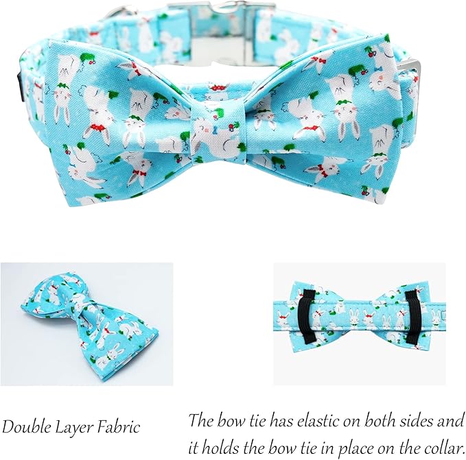 Lionet Paws Easter Dog Collar with Bowtie, Bunny Bowtie Collar with Metal Buckle for Dogs and Cats, Adjustable Comfortable Dog Collar Girl Boy ，XXS, Neck 7-11 in