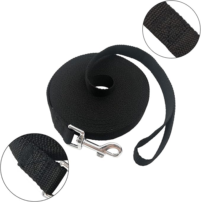PETGOGO 15ft 20ft 30ft 40ft 50ft Long Dog/Puppy Lead Obedience Recall Training Dog Leashes for Small Medium Dogs Camping, Training, Play, or Backyard (Black, 1" x 50FT)
