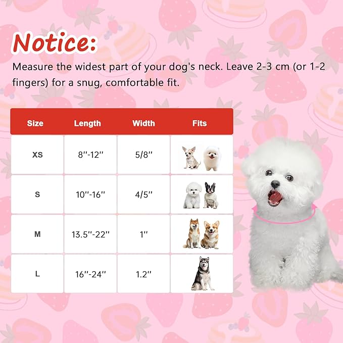 Dog Collar with Strawberry Patterns, Spring Summer Collection Pink Dog Collar with Exquisite Pendant, Durable Adjustable Collars for Gifts & Daily Use-M