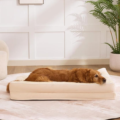 Dog Bed Large Sized Dogs, XXL Orthopedic Dog Bed for Large Dogs, Waterproof Pet Bed with Washable Removable Cover, L-Shaped Pet Couch with Portable Handle 48"x35"x7.5", Beige