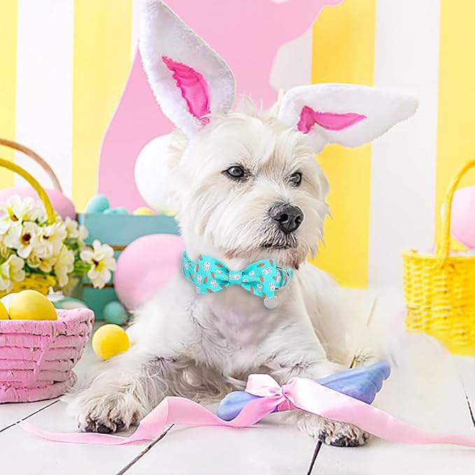 UP URARA PUP Easter Dog Collar with Bow Tie, Cotton Easter Bowtie Collar for Puppy Girl Boy Dog or Cat, Cute Carrot Pet Collar with Metal Buckle, Easter Gift Rabbit Dog Collar, XS