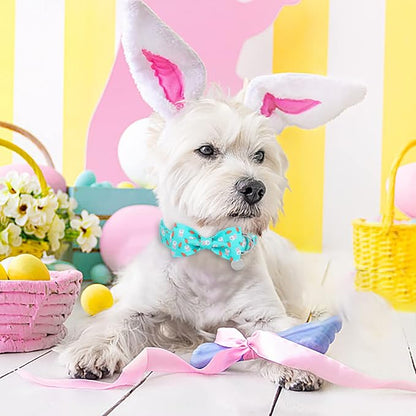 UP URARA PUP Easter Dog Collar with Bow Tie, Cotton Easter Bowtie Collar for Puppy Girl Boy Dog or Cat, Cute Carrot Pet Collar with Metal Buckle, Easter Gift Rabbit Dog Collar, XS