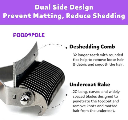 Poodoodle 2 in 1 Undercoat Rake for Dogs and Cats, Professional Grooming Brush Dematting & Shedding Comb to Remove Loose Hair, Matted Fur Efficiently, Perfect for Poodle, Doodle & All Long Haired Pets
