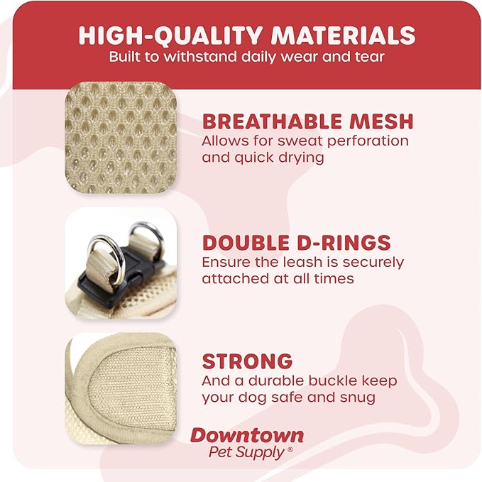 Downtown Pet Supply Step in Dog Harness No Pull, XX-Large, Khaki - Adjustable Harness with Padded Mesh Fabric and Reflective Trim - Buckle Strap Harness for Dogs
