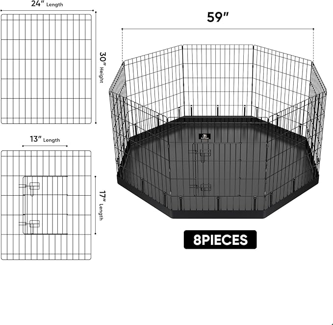 PJYuCien Dog Playpen - Metal Foldable Dog Exercise Pen, Pet Fence Puppy Crate Kennel Indoor Outdoor with 8 Panels 30”H & Bottom Pad for Small Medium Pets
