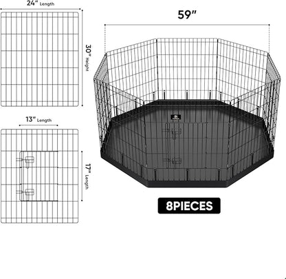 PJYuCien Dog Playpen - Metal Foldable Dog Exercise Pen, Pet Fence Puppy Crate Kennel Indoor Outdoor with 8 Panels 30”H & Bottom Pad for Small Medium Pets