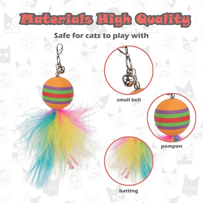 Greoil Cat Toys for Indoor Cats,Interactive Cat Toys for Bored Indoor Adult Cats 7 Pack Cat Teaser Cat Toys, 2 Pack Flexible Steel Wire and 4 Pcs Replacement Feather Refills with Balls and Birds