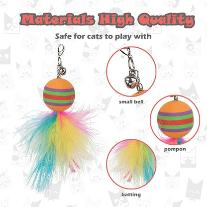 Greoil Cat Toys for Indoor Cats,Interactive Cat Toys for Bored Indoor Adult Cats 7 Pack Cat Teaser Cat Toys, 2 Pack Flexible Steel Wire and 4 Pcs Replacement Feather Refills with Balls and Birds