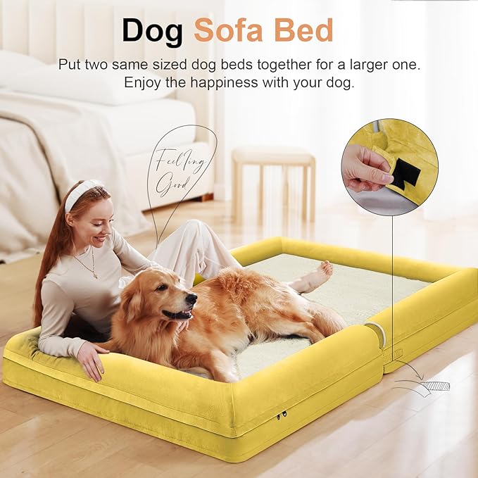 Large Dog Bed Orthopedic Washable: Beds Bolster XL Bed Big XLarge Dogs Egg Crate Foam Couch Sofa Waterproof with Removable Cover - Ginger