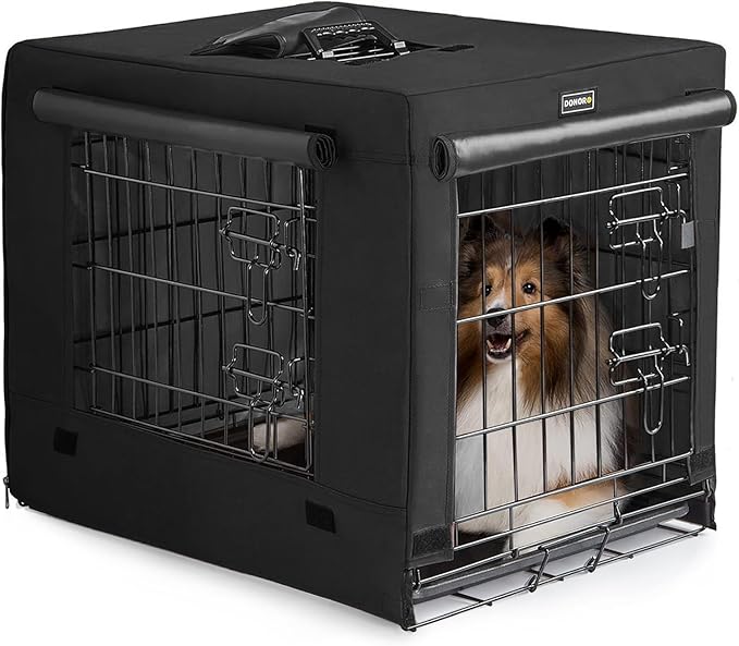 DONORO Dog Crates for Small Size Dogs Indoor Double Door Dog Kennels & Houses for Puppy and Cats, Collapsible Metal Contour Dog Cages (Black, 42.0" L x 28.0" W x 31.0" H)