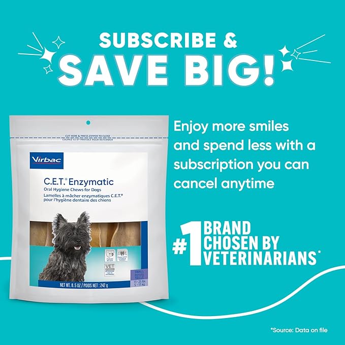 Virbac C.E.T. Enzymatic Oral Hygiene Chews for Small Dogs - Plaque & Tartar Control - Single Layer Beefhide with Exclusive Dual-Enzyme System & Tasty Chicken Flavor - Easy to Give Dog Dental Chew