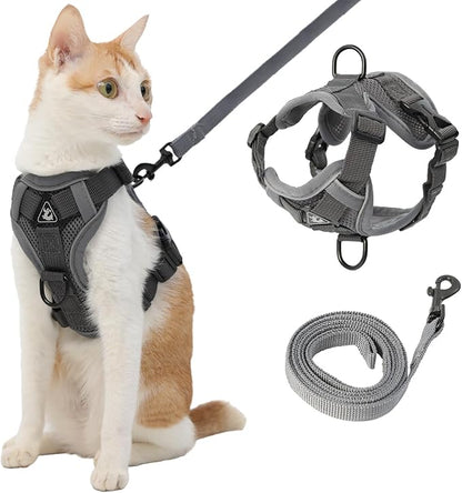 Kodervo Cat Harness and Leash, Reflective Cat Harness Escape Proof for Walking, Adjustable Kitten Harness and Leash Set, 4 Buckles Easy Control Breathable Cat Vest Harness for All Types of Cats
