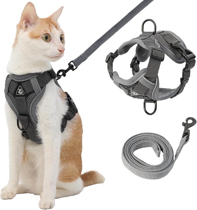 Kodervo Cat Harness and Leash, Reflective Cat Harness Escape Proof for Walking, Adjustable Kitten Harness and Leash Set, 4 Buckles Easy Control Breathable Cat Vest Harness for All Types of Cats