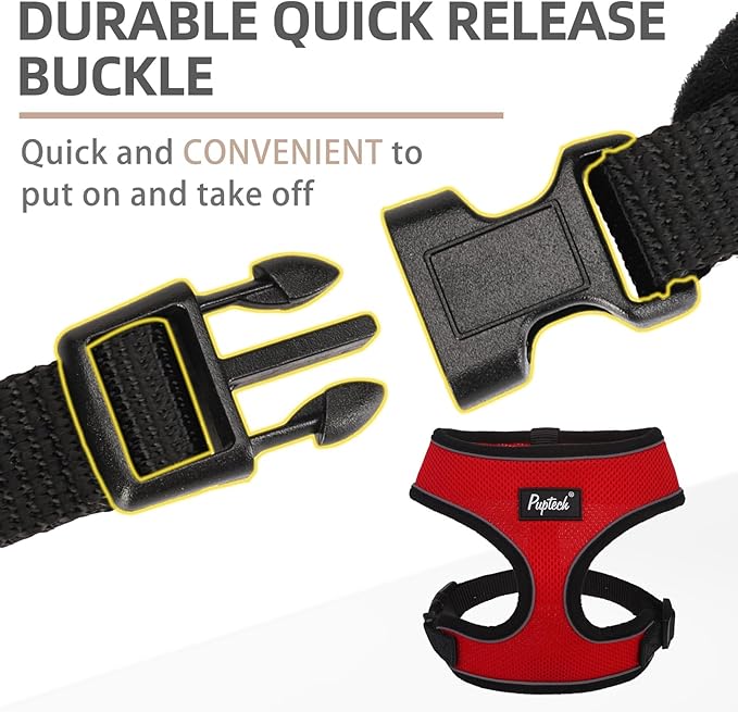 PUPTECK Soft Mesh Dog Harness and Leash Set Pet Puppy Cat Comfort Padded Vest No Pull Harnesses, Solid Red, S
