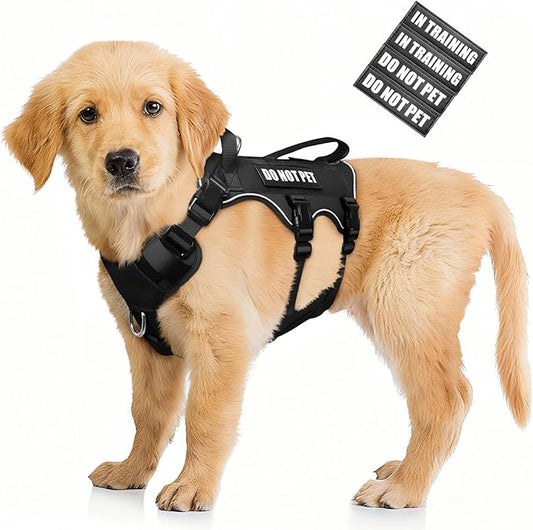 WINSEE Escape Proof Dog Harness, Service Working Molle Harness with Double Handle, Tactical Pet Vest with 4 Patches for Small Medium Large Dogs Walking Hiking Hunting