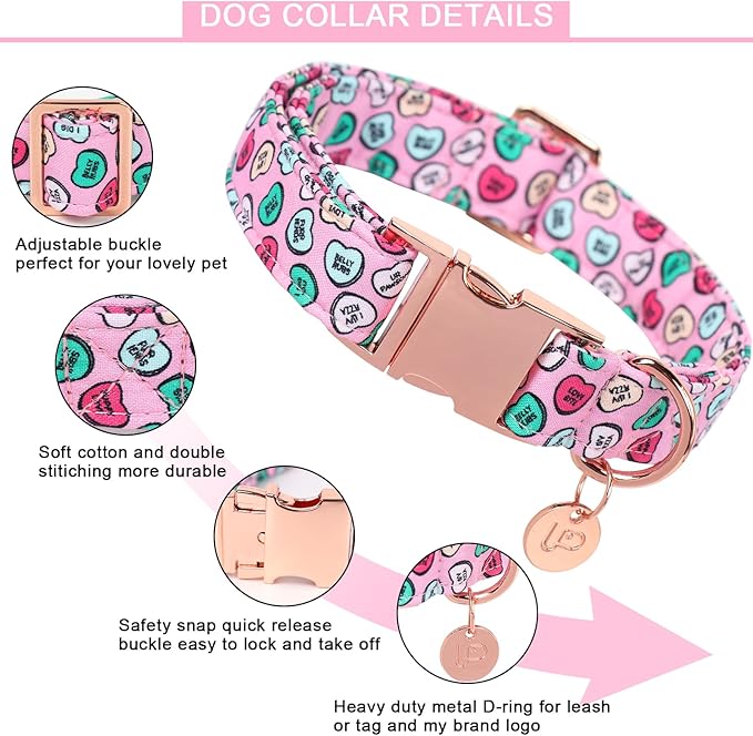 UP URARA PUP Valentine's Dog Collar, Heart Dog Collar for Small Medium Large Girl Boy Dogs or Cats, Wedding Dog Collar Match Dog Leash, Pet Collar with Metal Buckle, S