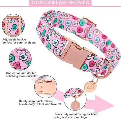 UP URARA PUP Valentine's Dog Collar, Heart Dog Collar for Small Medium Large Girl Boy Dogs or Cats, Wedding Dog Collar Match Dog Leash, Pet Collar with Metal Buckle, S