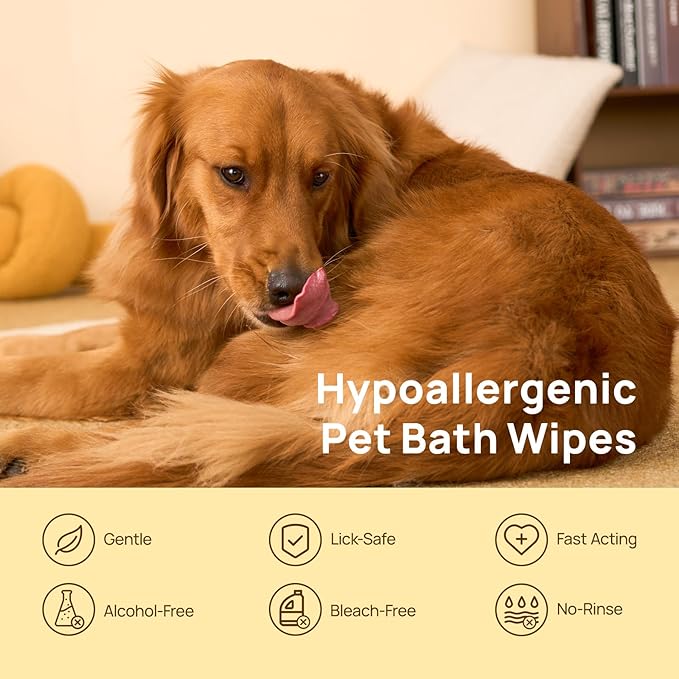 HICC PET Cleaning Deodorizing Glove Wipes for Dogs & Cats, Vet Recommended Hypoallergenic Hydrating & Nourish Fur Pet Grooming Glove Wipes, Pet Bathing Wipes for Horse Coat Care,6pcs Unscented
