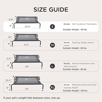 Bedsure Outdoor Elevated Dog Beds for Small Dogs, Portable Indoor & Outdoor Cooling Raised Cot Pet Hammock Bed with Skid-Resistant Feet, Frame with Breathable Mesh, Grey, 35 inches