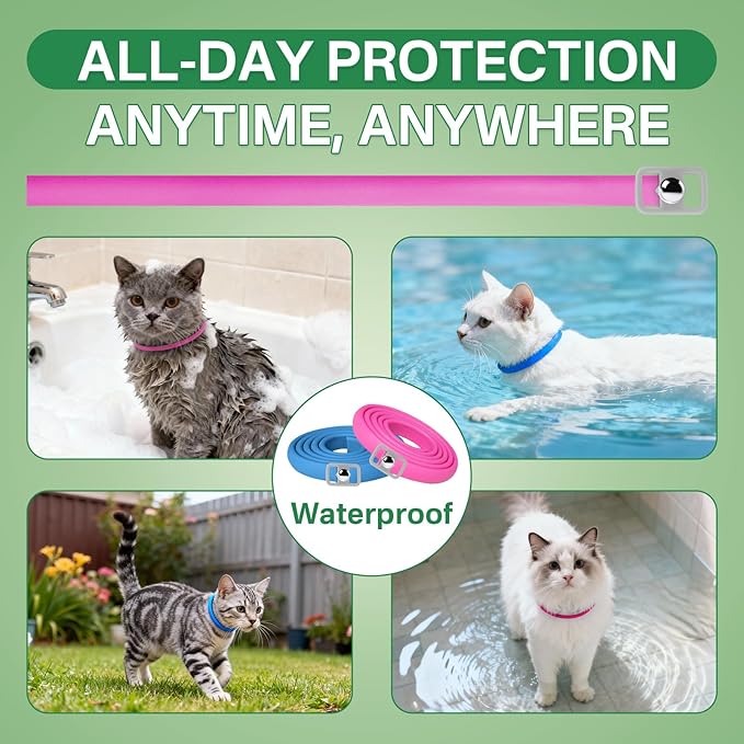 Puyrzoe Flea Collar for Cats 4 Pack, Natural Cat Flea and Tick Prevention Collar, 32-Month Full Protection, Adjustable Cat Flea and Tick for Kittens and Cats, Waterproof, 2 Pink & 2 Blue