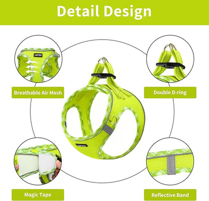 AMTOR Small Dog Harness with Leash Set, No Escape Easy Walk Puppy Harnesses for Training Walking, Step-in Reflective Soft Dogs Vest for XS S Medium Extra-Small Large Sized Dog(XL Size,Green/White)