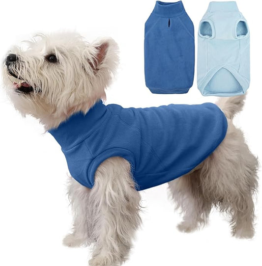 IECOii 2 Pack Dog Fleece Sweaters - Warm & Soft Fleece Vest with Leash Hole, Stretchy Sweatshirts for Small Dogs, Cold Weather Coat for Winter, Machine Washable (Size M, Dark Blue & Light Blue)