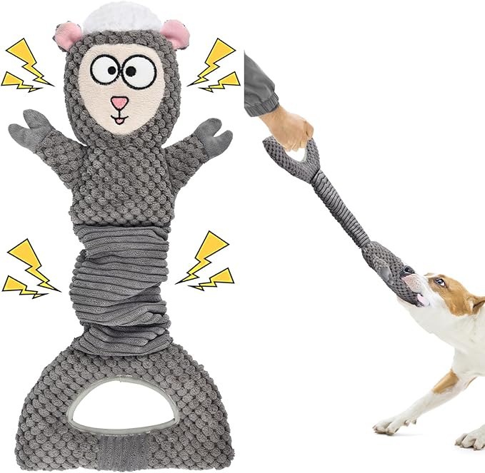 Dog Squeaky Toys, Sheep Crinkle Plush Stuffing Dog Toys for Puppy Teething，Tug of War Dogs Toy to Keep Them Busy for Small, Medium and Large Dogs (Gray)