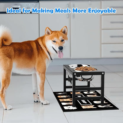ADENGL Elevated Dog Bowls, 10" Tall Height, Raised Bowl Stand with 2 Stainless Steel Food Feeder Bowls (58oz) and Spill-Proof Mat for Medium Large and Small Breeds