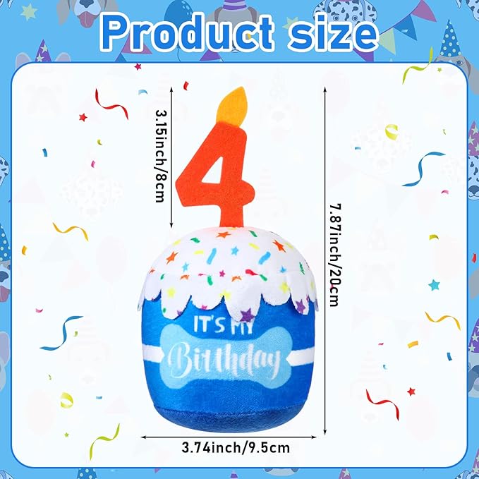 Dog Birthday Cake Toy Accessories for Girl Boy Gifts, Squeaky Plush Toy for Dog Birthday Party Decor Favor for Large, Medium and Small Dogs(4th,Blue)