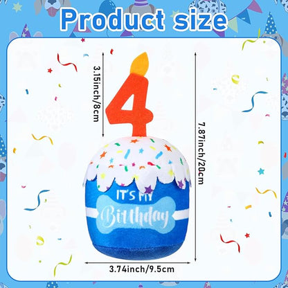 Dog Birthday Cake Toy Accessories for Girl Boy Gifts, Squeaky Plush Toy for Dog Birthday Party Decor Favor for Large, Medium and Small Dogs(4th,Blue)