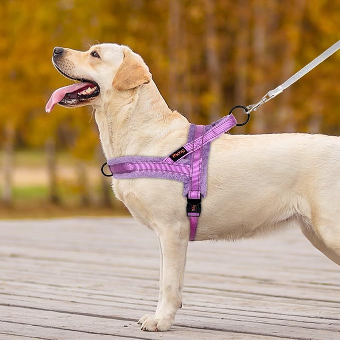 Didog Soft Flannel Padded Dog Vest Harness, No Pull/Quick Fit Reflective Dog Strap Harness, Easy for Training Walking (L:Chest 26-32", Purple)
